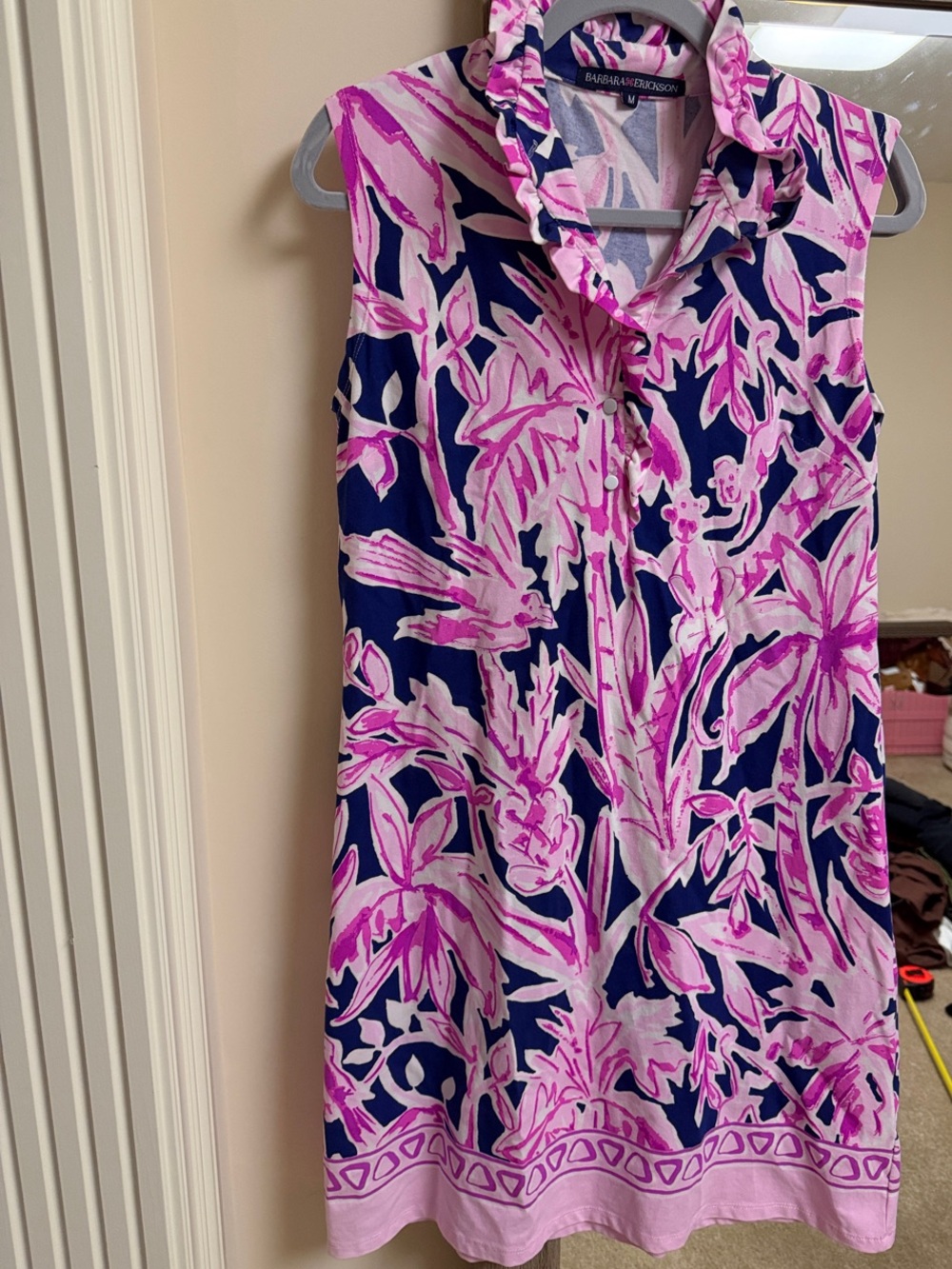 Sleeveless Pink & Navy Floral Shift Dress by Barbara Erickson